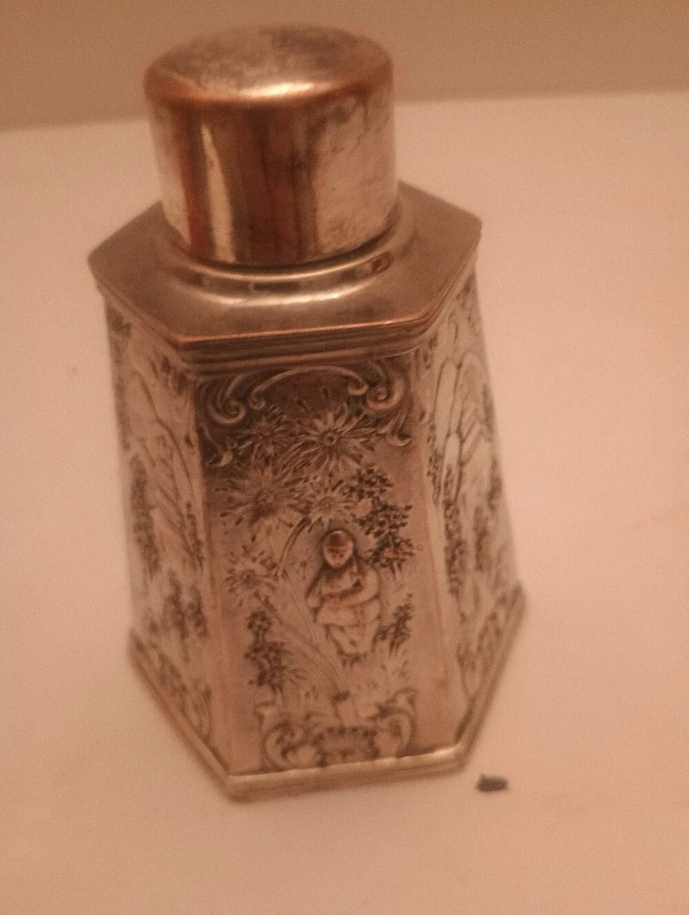 Antique-Style Embossed Metal Canister - Silver